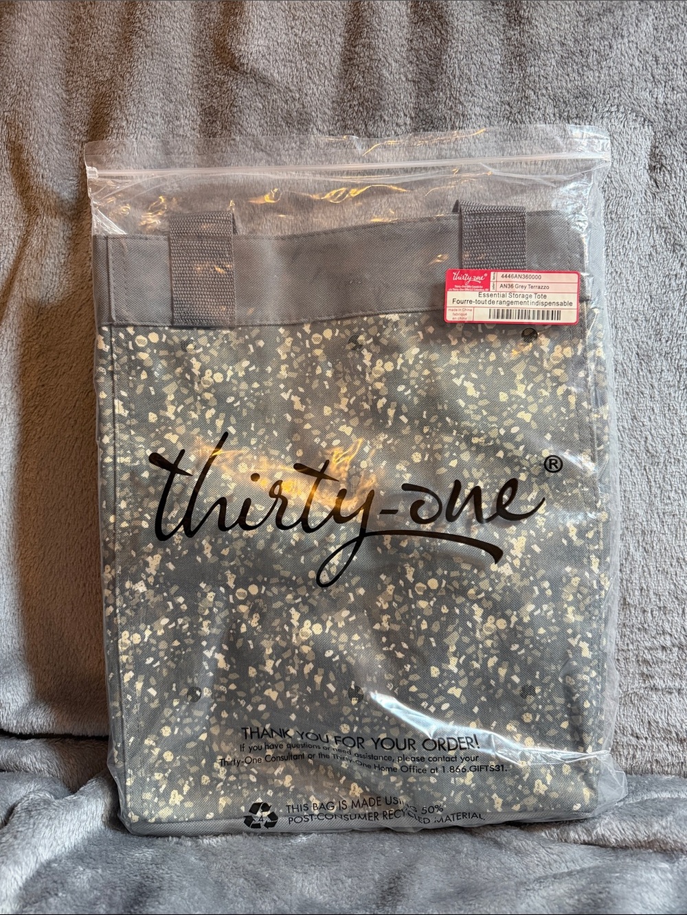 thirty-one Black Tote with Cream Speckle Print